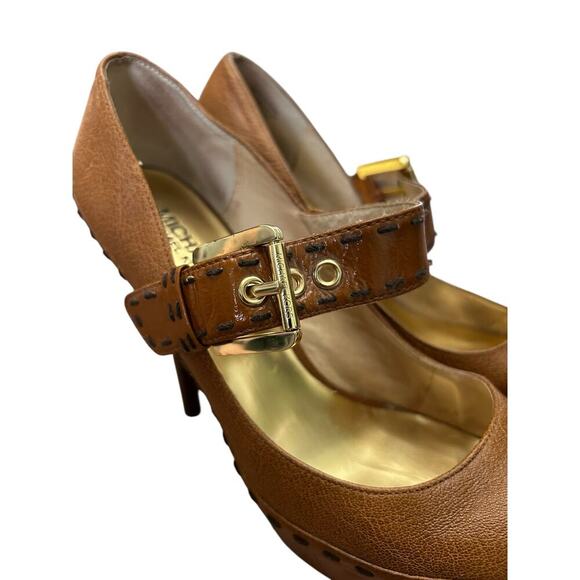 Michael Kors Handcock Mary Jane Platform High Heel Leather Cognac Brown Size 7.5 - Picture 4 of 12